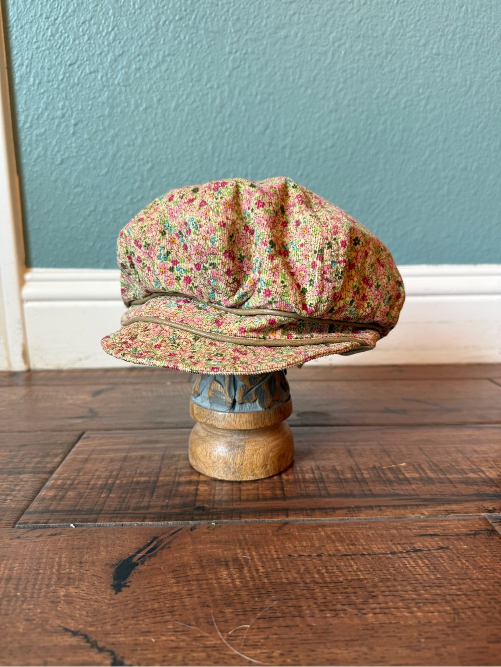 Y2K Limited Too Floral Corduroy Newsboy Hat Baker Boy Cap Pink Cottagecore